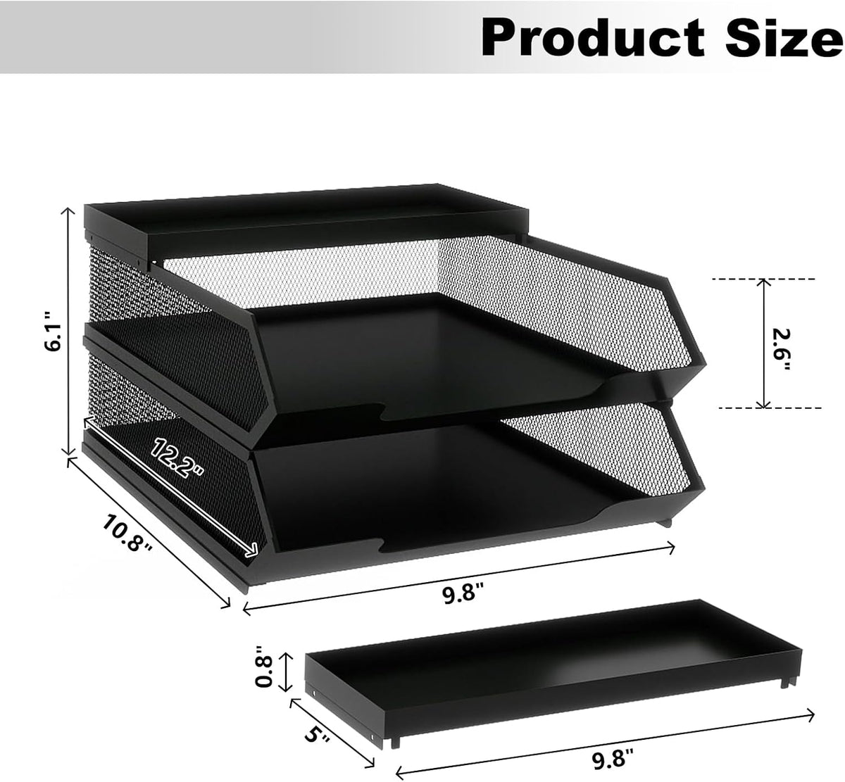 Natwind 2-Tier Stackable Metal Mesh Paper Organizer with Sliding Tray,Black