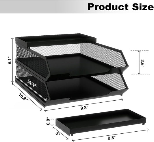 Natwind 2-Tier Stackable Metal Mesh Paper Organizer with Sliding Tray,Black