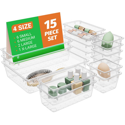 SpaceHacks 15 PCS Plastic Drawer Organizer Set, Drawer Storage Trays