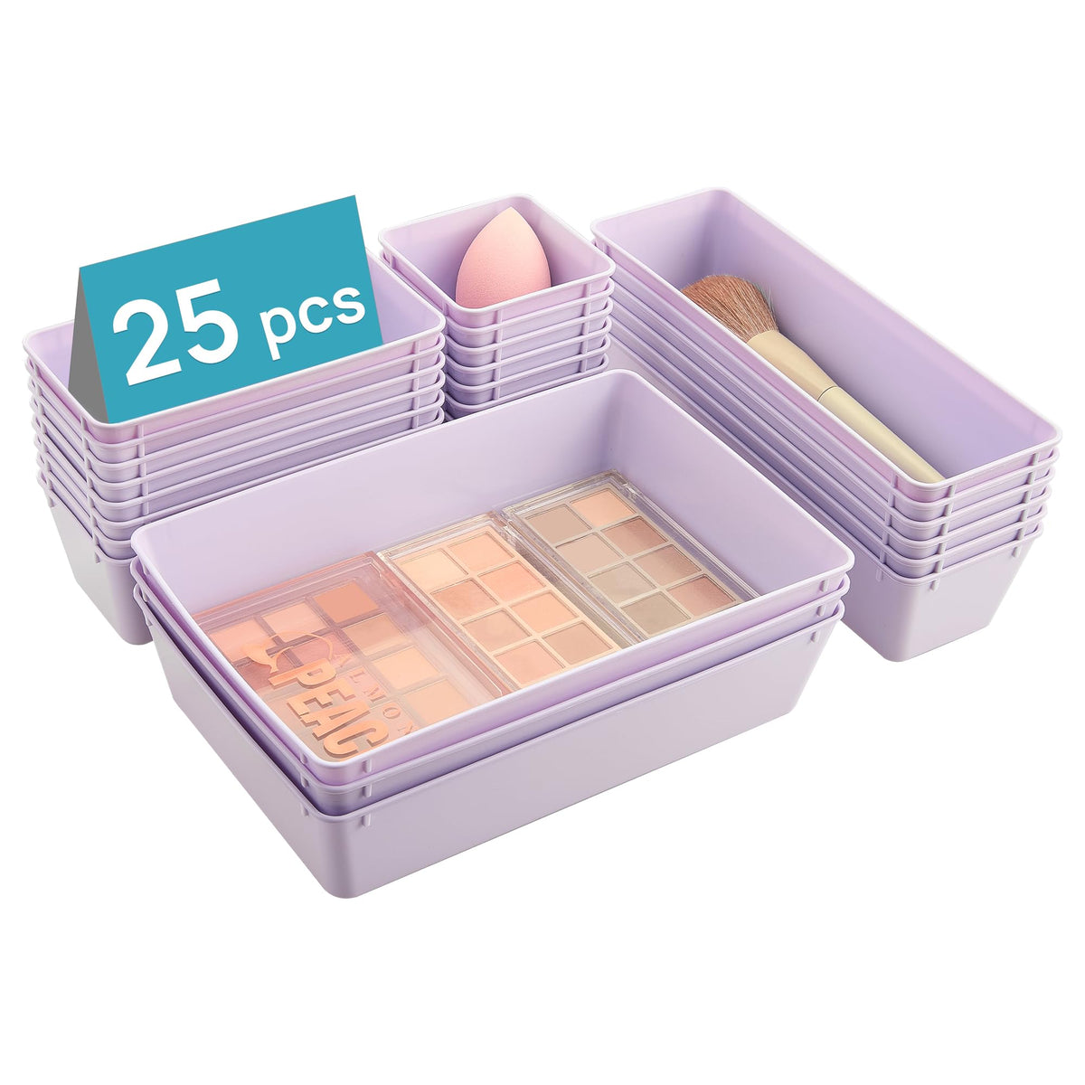 Vtopmart 72 PCS Clear Plastic Drawer Organizers Set, 4-Size Versatile Bathroom and Vanity Organizer Trays, Non-Slip Storage Containers for Makeup, Jewelries, Bedroom，Kitchen Utensils and Office