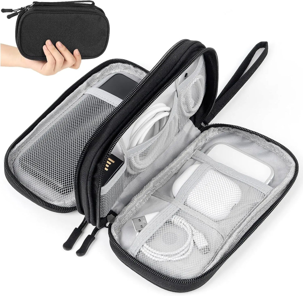 Travel Cable Organizer Pouch, 2026 New Portable Waterproof Double Layers Storage Bag for Cable, Cord, Charger, Phone, Earphone, Medium, with Removable Card Slots for USB Adapter