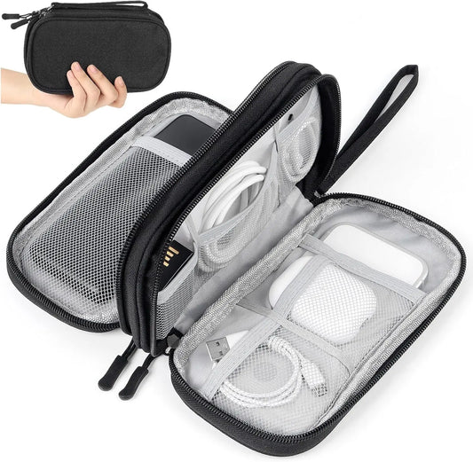 Travel Cable Organizer Pouch, 2026 New Portable Waterproof Double Layers Storage Bag for Cable, Cord, Charger, Phone, Earphone, Medium, with Removable Card Slots for USB Adapter