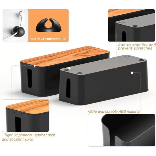 2 Pack Cable Management Box with 16 Cable Clips,Wooden Style Cable Organizer Box Set,Ideal for Hide Wires&Power Strips,Cable Organizer for Home,Office,Halloween Christmas Party Gifts,Hand Tools Kits