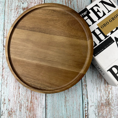 Wooden Round Storage Tray, 1-Piece Multifunctional Desktop Organizer for Bathroom, Bedroom & Living Room