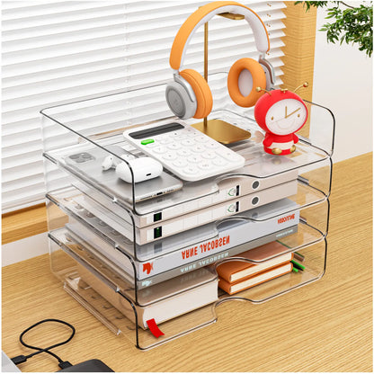 【Back-to-School】4-Pack Space-Saving Acrylic Stackable Desk File Organizer Letter Tray - Paper Organizer Storage for Home Office, Desk Letters, A4 Files, iPads, Books, Notes, Folders