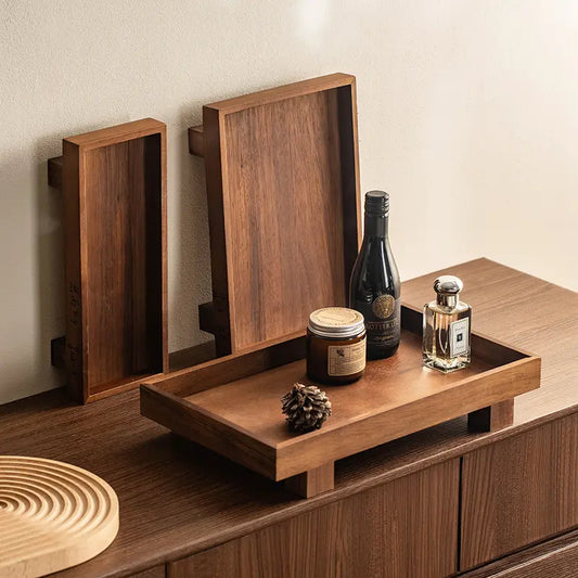Handmade Solid Acacia Wood Vanity Tray - Handmade Detail, Rustic Grain Look, Solid Wood Travel Tidy, Durable Modern Home Decor Bathroom Gadget for Shampoo, Cosmetics, Travel Toiletries (Home Use)