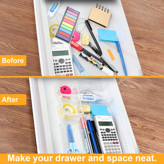 SMARTAKE Drawer Organizer, with Non-Slip Silicone Pads, Clear Drawer Organizer Trays Storage Tray