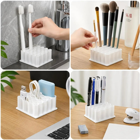 Desktop Storage Rack, Compact Plastic Shelf for Desk Organization, Space-Saving Vertical Stand for Office Supplies and Vanity Items, 3.1 x 3.1 x 1.5 Inches (1 PC)