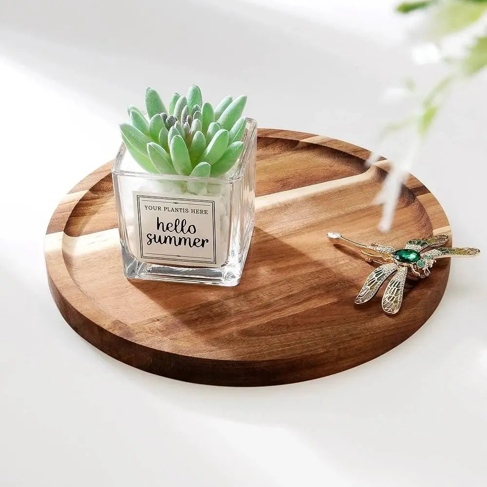 Wooden Storage Tray, 1pc Round Wooden Tray, Multifunctional Desktop Storage Tray, Bathroom Accessories Organizer, Home Organizer for Bathroom, Bedroom, Living Room