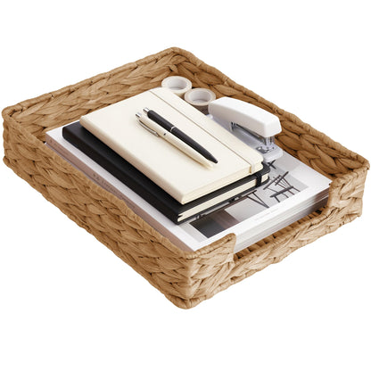 Letter Tray Water Hyacinth, Wicker Desk Organizer for Office Supplies Mail