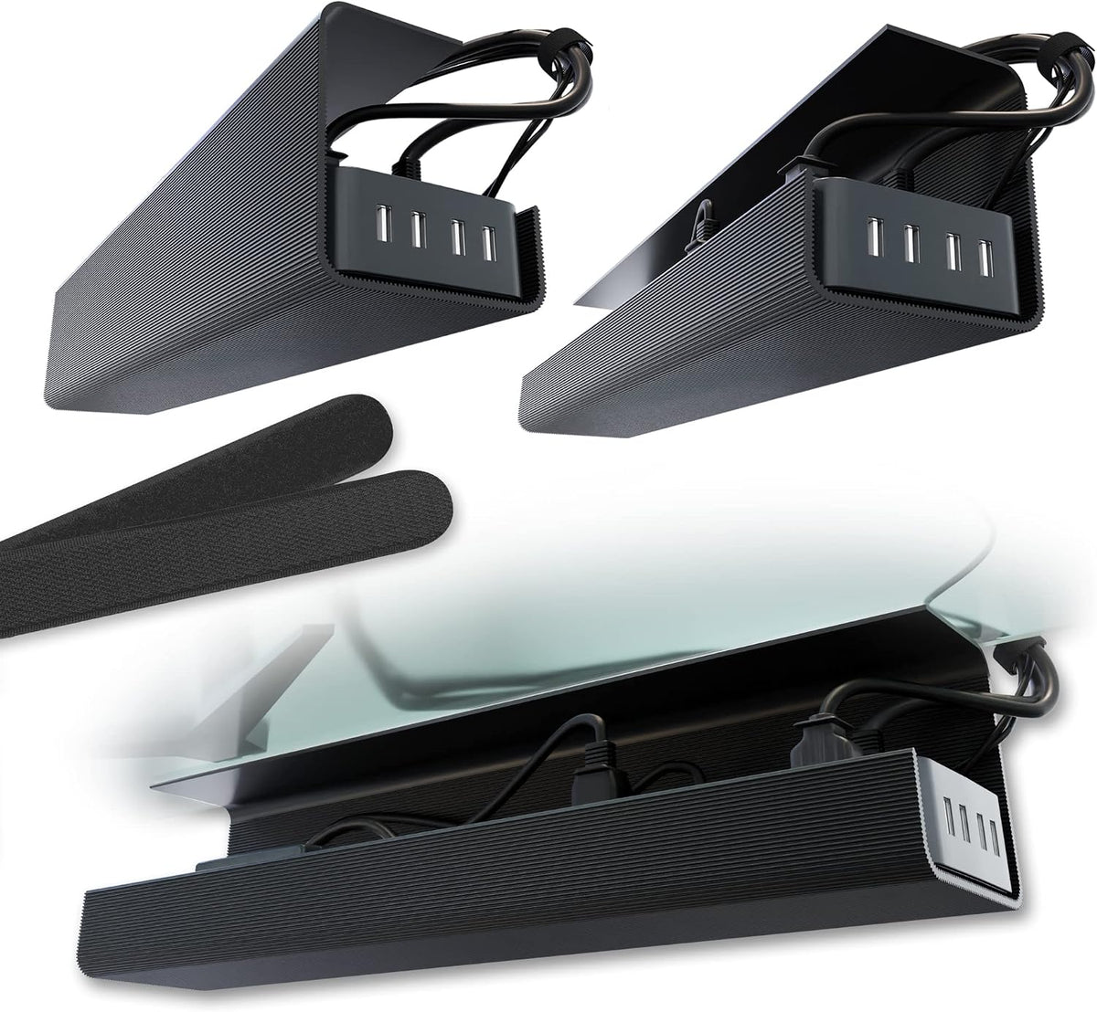 Scanfield Under Desk Cable Management Tray, No-Screw, 17-Inch, 2-Pack Black
