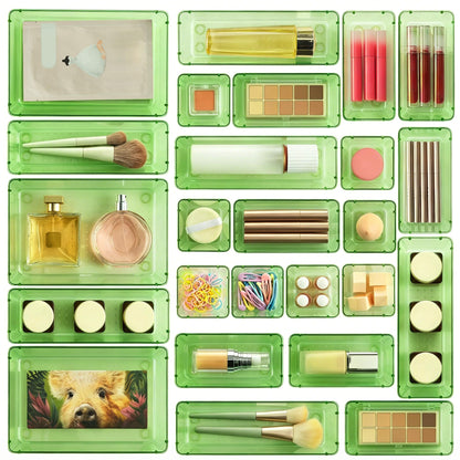 Vtopmart 72 PCS Clear Plastic Drawer Organizers Set, 4-Size Versatile Bathroom and Vanity Organizer Trays, Non-Slip Storage Containers for Makeup, Jewelries, Bedroom，Kitchen Utensils and Office