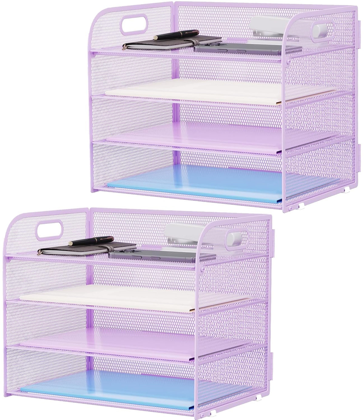 Marbrasse 4 Tier Paper Organizer Letter Tray - Mesh Desk File Organizer with Handle, Paper Sorter Organizer for Letter/A4 Office File Folder Holder (Black, 12.6" x 9.1" x 10.7")