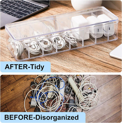 Tatuo Cord Organizer Box with Lid, Clear, 4 Pack