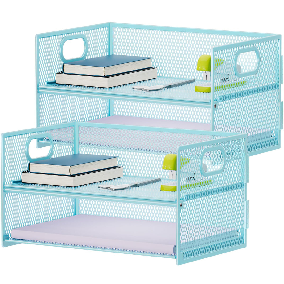 Marbrasse 2 Tier Paper Organizer Letter Tray, Mesh File Organizer with Handle, Paper Sorter Desk Organizer for Home Office Supplies - Black