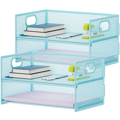 Marbrasse 2 Tier Paper Organizer Letter Tray, Mesh File Organizer with Handle, Paper Sorter Desk Organizer for Home Office Supplies - Black