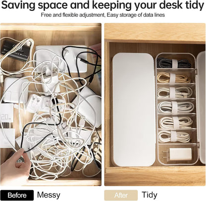 PAVSTINE 2 Pcs Cable Organizer Storage Box with Lid, 14 Wire Ties, White