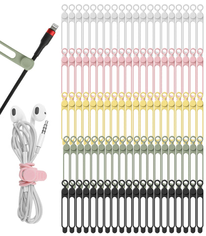 24Pcs Silicone Cable Ties, Cord Organizer Cable Management-Multi