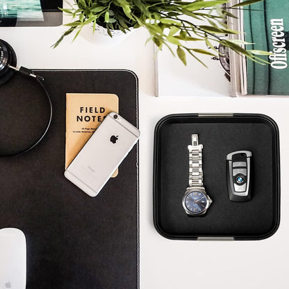 SANZIE Leather Tray Desktop Storage, Trinket Catchall Tray (Black)