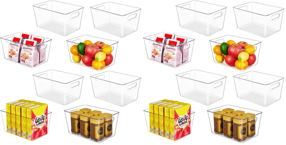 YIHONG 6 Pack Clear Storage Bins, Pantry Organizer Bins with Handle, Large