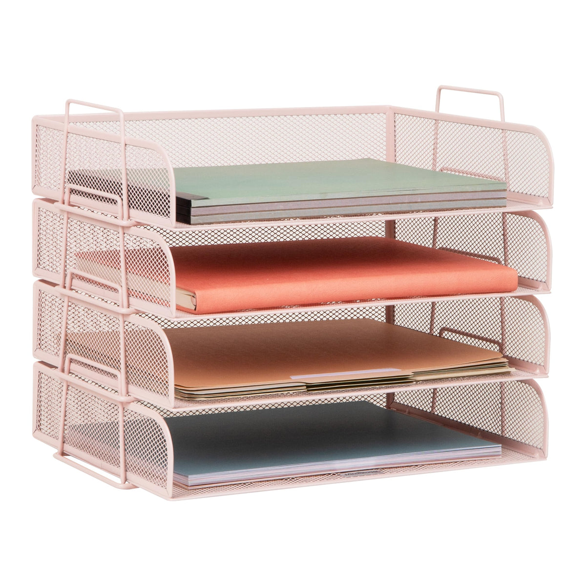 Mind Reader Stackable Paper Tray, Desktop Organizer, File Storage, Office, Metal Mesh, 4 Pcs., Black