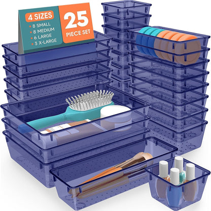 25 PCS Plastic Drawer Organizer, Versatile Organizer Trays & storage Bins