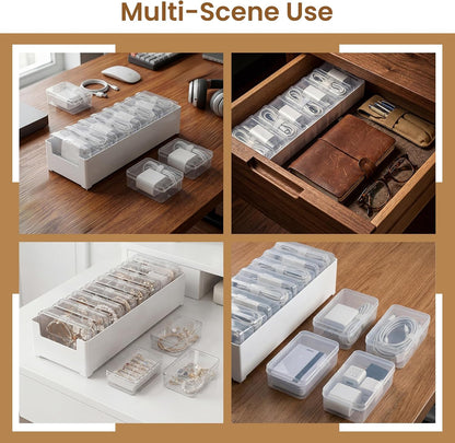 8 Individual Cable Organizer Boxes With Base, Cord Storage Organizer With Labels And Cable Straps For Charging Cables, Adapters, Earphones (8 pcs Individual Cable, 1 Pack)