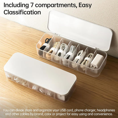 PAVSTINE 2 Pcs Cable Organizer Storage Box with Lid, 14 Wire Ties, White