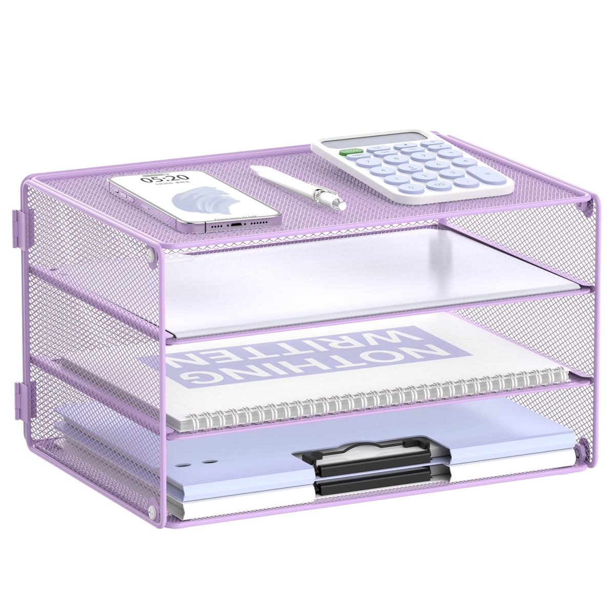 DALTACK 3 Tier Letter Tray Paper Organizer with Sliding Mesh Trays Black
