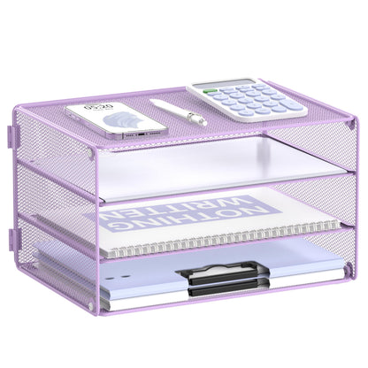 DALTACK 3 Tier Letter Tray Paper Organizer with Sliding Mesh Trays Black