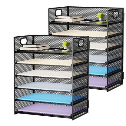 Marbrasse 6 Tier Paper Organizer Letter Tray - Mesh Desk File Organizer with Handle, Paper Sorter Organizer for Letter/A4 Office File Folder Holder - Black