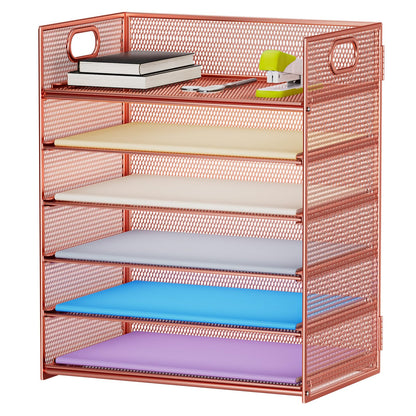 Marbrasse 6 Tier Paper Organizer Letter Tray - Mesh Desk File Organizer with Handle, Paper Sorter Organizer for Letter/A4 Office File Folder Holder - Black