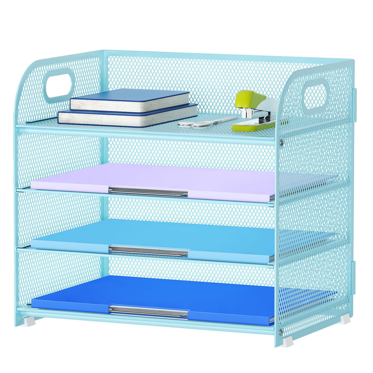 Marbrasse 4 Tier Paper Organizer Letter Tray - Mesh Desk File Organizer with Handle, Paper Sorter Organizer for Letter/A4 Office File Folder Holder (Black, 12.6" x 9.1" x 10.7")