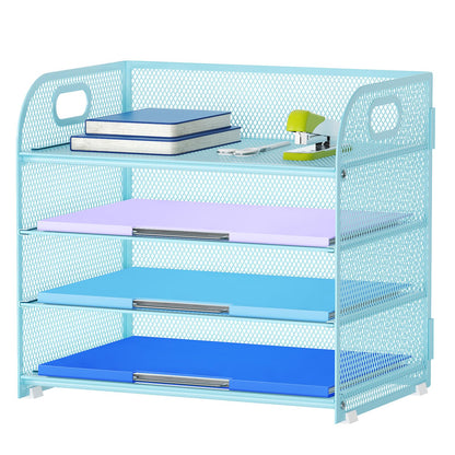 Marbrasse 4 Tier Paper Organizer Letter Tray - Mesh Desk File Organizer with Handle, Paper Sorter Organizer for Letter/A4 Office File Folder Holder (Black, 12.6" x 9.1" x 10.7")