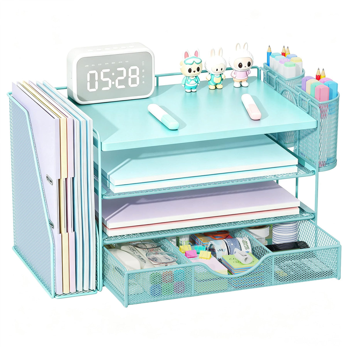 Wood Desk Organizers and Accessories with File Holder & Catalog Racks
