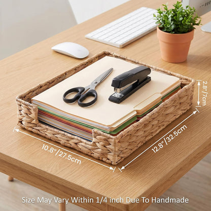 Letter Tray Water Hyacinth, Wicker Desk Organizer for Office Supplies Mail
