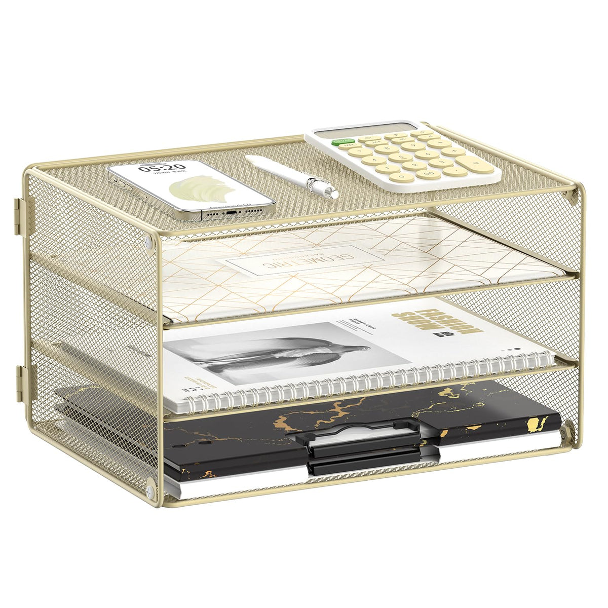 DALTACK 3 Tier Letter Tray Paper Organizer with Sliding Mesh Trays Black