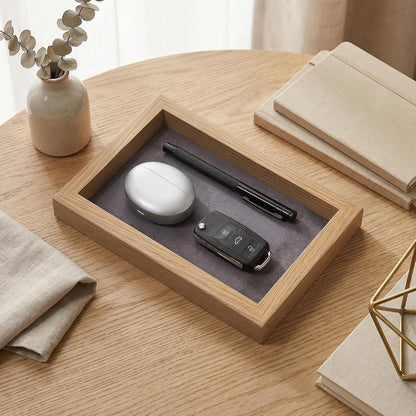 Wood Desk Organizer Tray, Felt Lined Wood Desk Tray Non Slip Letter Tray Display Wooden Inbox Desk Storage Tray for Pens Keys Watch Magazines Home and Office Workspace Organization Accessories