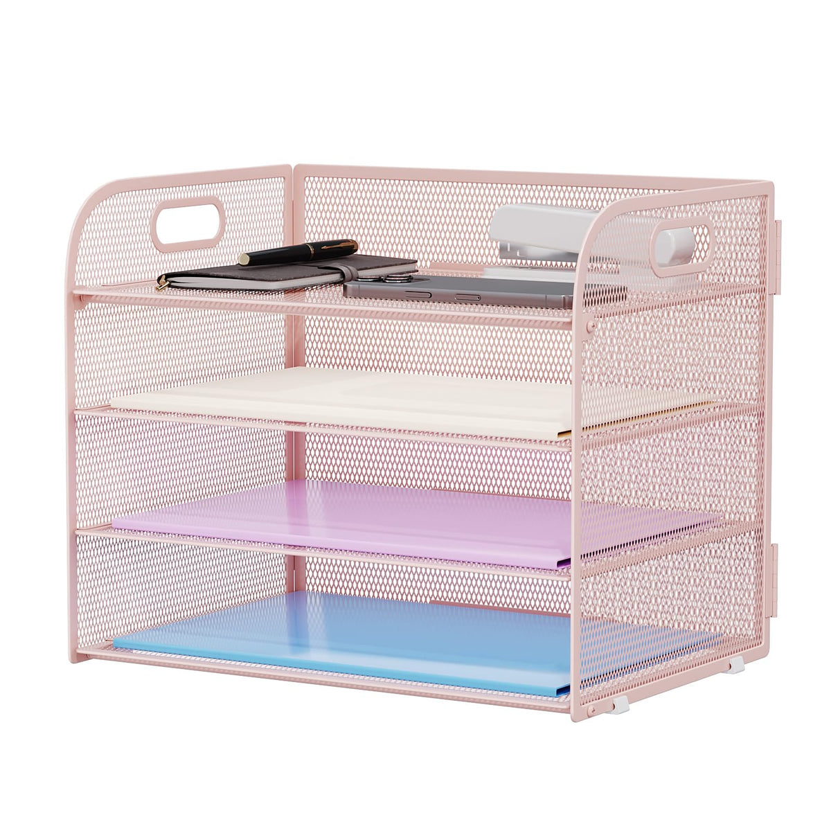 Marbrasse 4 Tier Paper Organizer Letter Tray - Mesh Desk File Organizer with Handle, Paper Sorter Organizer for Letter/A4 Office File Folder Holder (Black, 12.6" x 9.1" x 10.7")