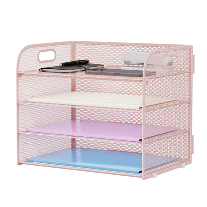 Marbrasse 4 Tier Paper Organizer Letter Tray - Mesh Desk File Organizer with Handle, Paper Sorter Organizer for Letter/A4 Office File Folder Holder (Black, 12.6" x 9.1" x 10.7")