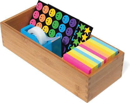 Lipper International Bamboo Utensil Holder Storage Box for Cooking Tools, Makeup, or Office Supplies, 5" x 12" x 3"