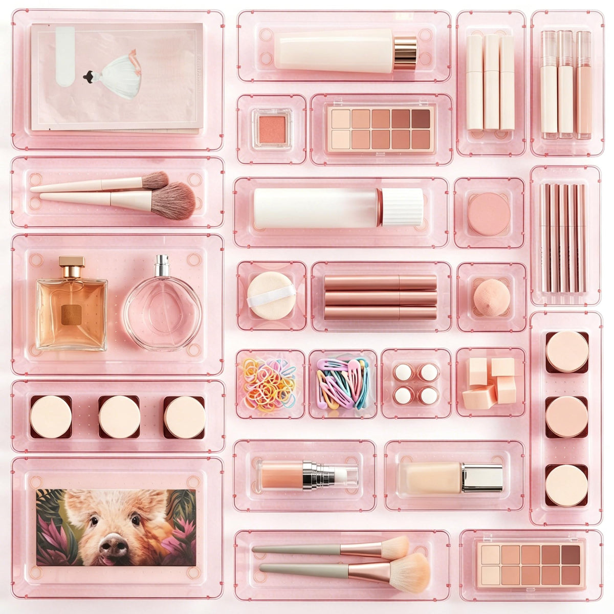 Vtopmart 72 PCS Clear Plastic Drawer Organizers Set, 4-Size Versatile Bathroom and Vanity Organizer Trays, Non-Slip Storage Containers for Makeup, Jewelries, Bedroom，Kitchen Utensils and Office