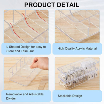 Tatuo Cord Organizer Box with Lid, Clear, 4 Pack