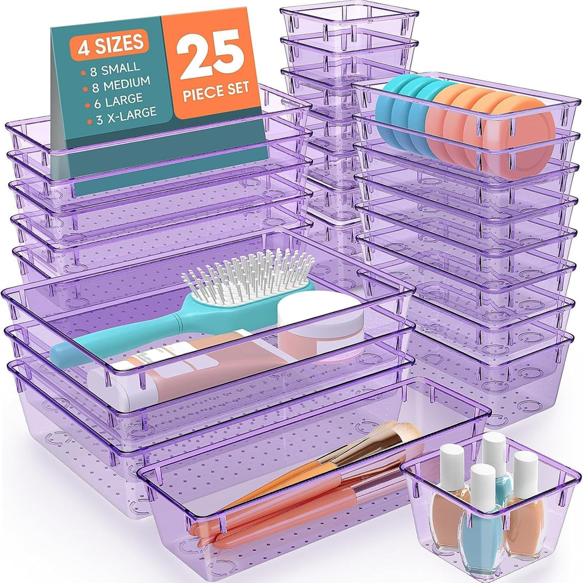 25 PCS Plastic Drawer Organizer, Versatile Organizer Trays & storage Bins