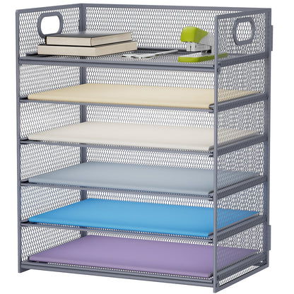 Marbrasse 6 Tier Paper Organizer Letter Tray - Mesh Desk File Organizer with Handle, Paper Sorter Organizer for Letter/A4 Office File Folder Holder - Black