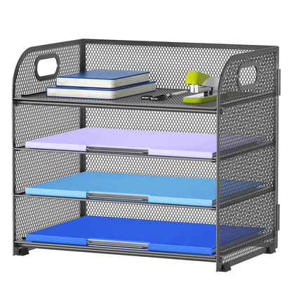 Marbrasse 4 Tier Paper Organizer Letter Tray - Mesh Desk File Organizer with Handle, Paper Sorter Organizer for Letter/A4 Office File Folder Holder (Black, 12.6" x 9.1" x 10.7")