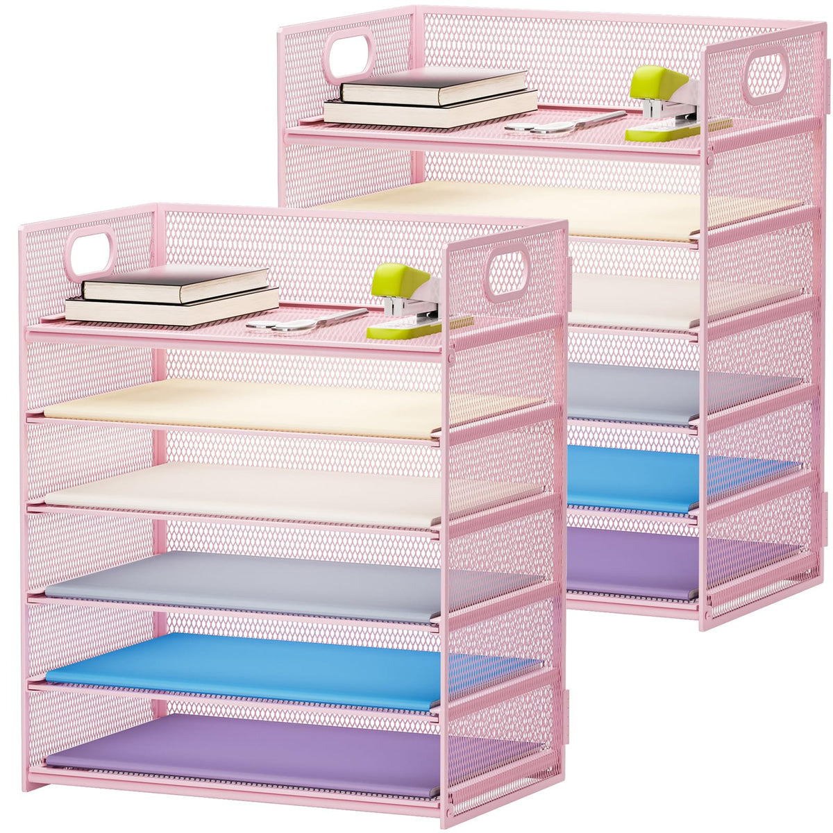 Marbrasse 6 Tier Paper Organizer Letter Tray - Mesh Desk File Organizer with Handle, Paper Sorter Organizer for Letter/A4 Office File Folder Holder - Black