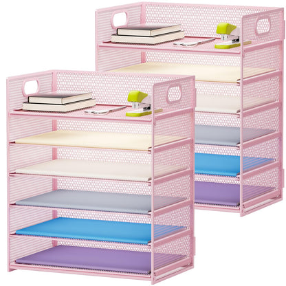 Marbrasse 6 Tier Paper Organizer Letter Tray - Mesh Desk File Organizer with Handle, Paper Sorter Organizer for Letter/A4 Office File Folder Holder - Black