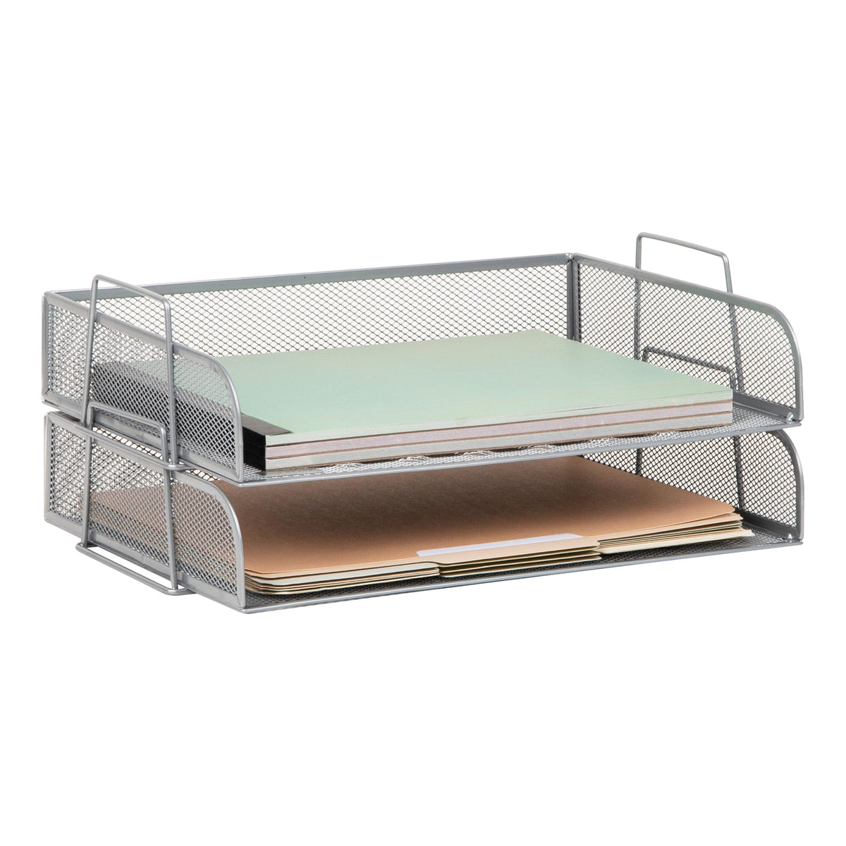 Mind Reader Stackable Paper Tray, Desktop Organizer, File Storage, Office, Metal Mesh, 2 Pcs., Black