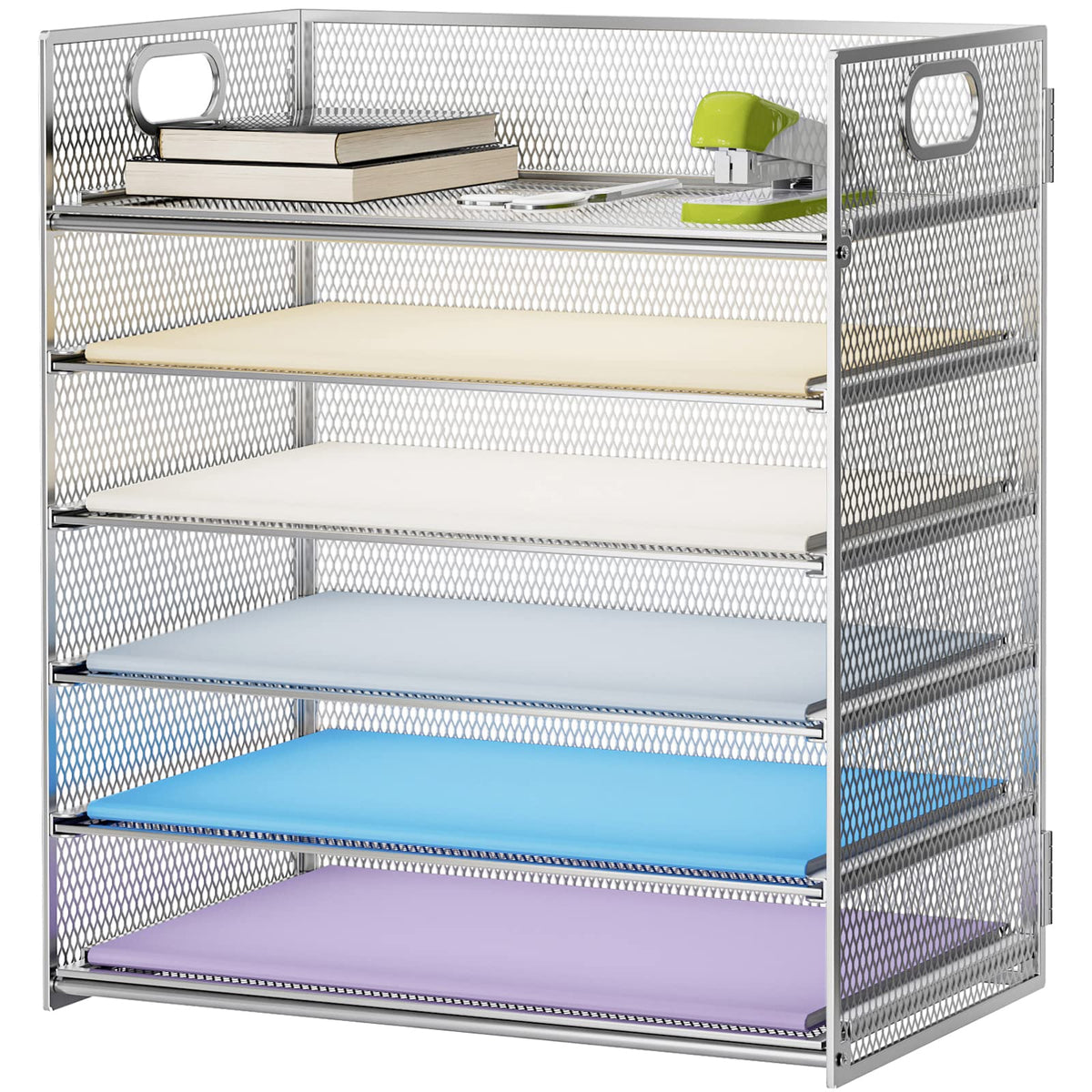 Marbrasse 6 Tier Paper Organizer Letter Tray - Mesh Desk File Organizer with Handle, Paper Sorter Organizer for Letter/A4 Office File Folder Holder - Black